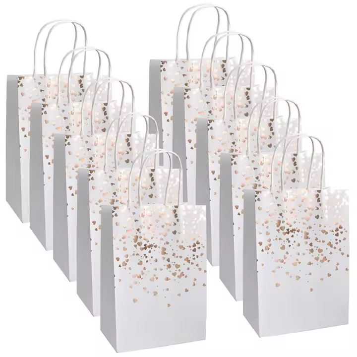 10 Uds. Bolsa de papel Kraft estampado en caliente bolsa de papel de amor bolsa de papel Kraft de cumpleaños con asa para compras de fiesta - 1