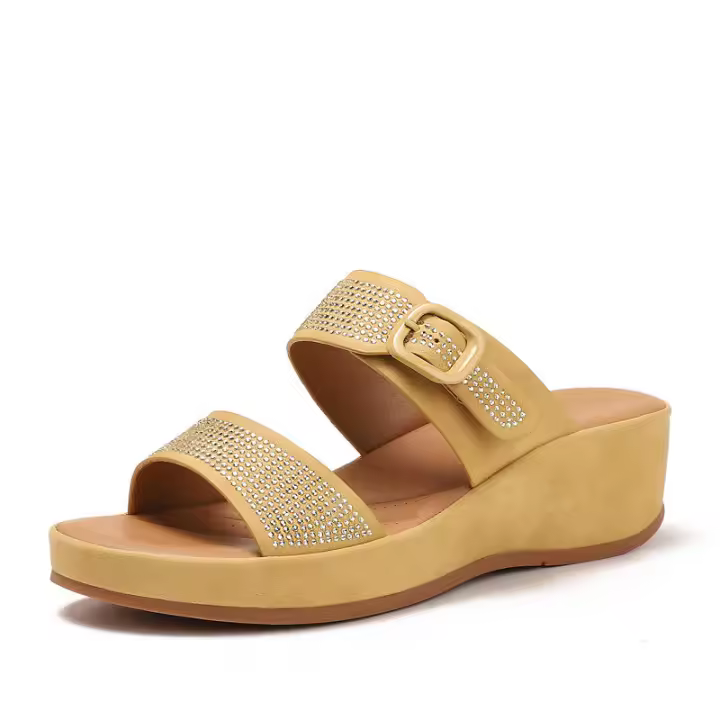 Sandalia Water Diamond Slope con zapatillas para mujer con paja de vacaciones romana de estilo étnico - 1