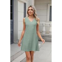 Nuevo Vestido informal de verano con cuello en V y Color sólido con cierre de palacio y bolsillo para mujer - details 3