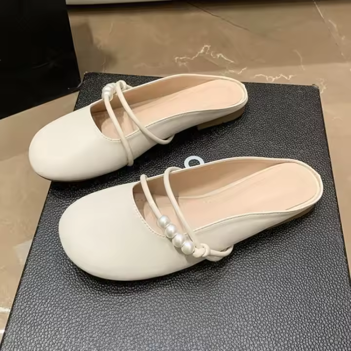 Baotou media zapatillas mujer desgaste exterior, verano nueva noche de hadas viento fondo plano sin tacón persona perezosa zapatos de un pie - 1