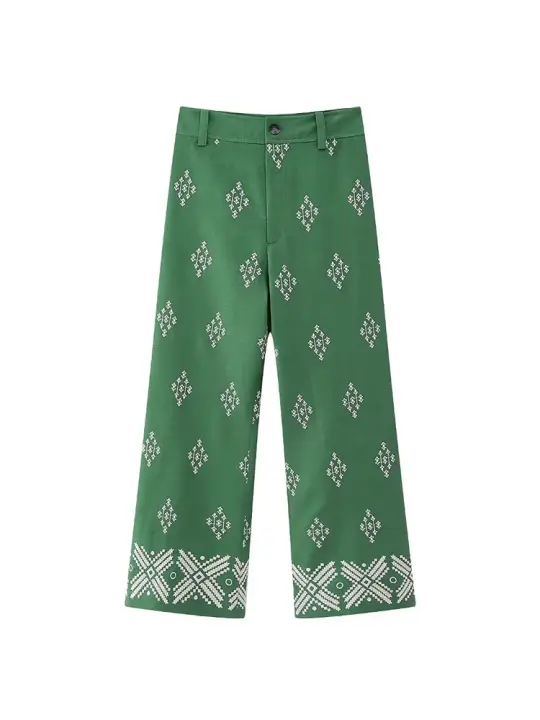 Pantalones de Lino Boho Vintage para Mujer Moda de Verano 2023 Pantalones Suaves con Bordado para Chicas - 1