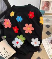 Jersey coreano con bordado Floral, suéter de alta calidad para mujer, Tops elegantes de punto con cuello redondo - details 13