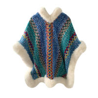 Chaleco de poncho para mujer con borlas de piel sintética abrigo cardigan de punto grueso con bloque de color para otoño e invierno material acrílico - details 2