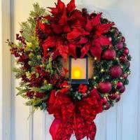 Corona de Navidad para puerta Delantera, decoraciones de pared de ventana, adorno de Guirnalda navideña, Guirnalda de Navidad, 2024 - details 0