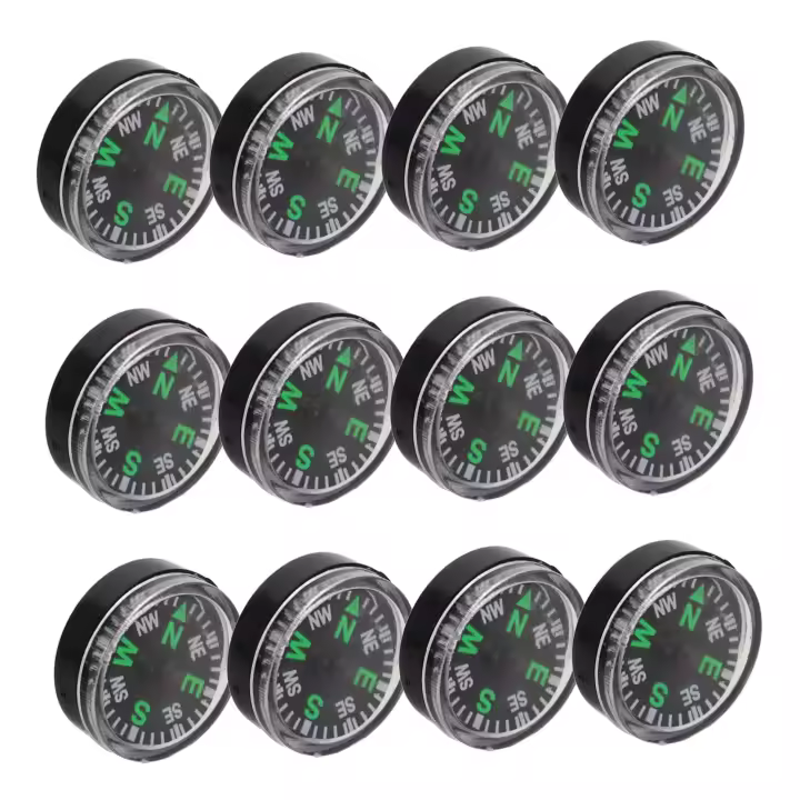 12 piezas Brújula al aire libre Brújula pequeña Brújula multifuncional para senderismo Supervivencia Mini actividades al aire libre Brújula portátil para caminata Brújula de bolsillo vintage Plástico negro - 1