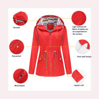 Camiseta impermeable con capucha a rayas de manga larga para mujer, longitud media - details 13