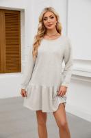 Color sólido mujer manga larga Mini cuello redondo vestido elástico grueso vestidos cortos para mujeres moda elegante Chic en venta liquidación X - details 2