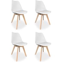 Sillas de Cocina Acolchadas Escandinavas Paquete de 4, Modelo Sena, Patas de Madera, Fácil Montaje, Color Blanco - details 0