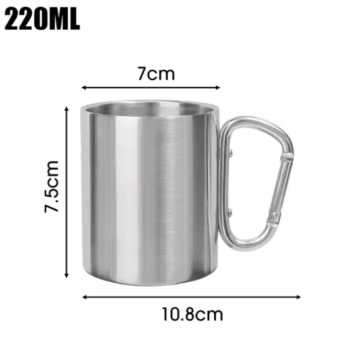 Taza de acero inoxidable de 220/300ml, gancho de mosquetón, mango portátil para caminata, taza para acampar, viaje, multifuncional, para acampar al aire libre, 1 Uds. - 1