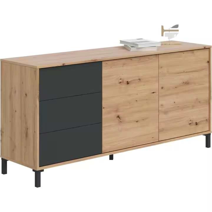 Mueble Buffalo de Estilo Brooklyn 2 Puertas, 3 Cajones Acabado en Color Roble Nodi y Gris Antracita - 1