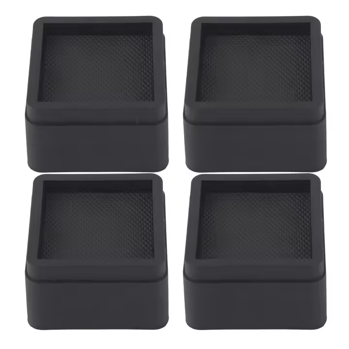 Elevadores de cama apilables duraderos, protectores de pies de suelo de 2 ", patas de muebles cuadradas negras, 4 piezas - 1