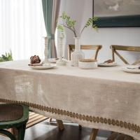 Mantel grande rectangular beige, mantel antimanchas lavable de algodón y lino con borlas para cumpleaños, boda, decoración de mesa de comedor. - details 1