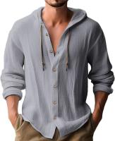 Nueva camiseta con capucha de lino para hombre, informal, de manga larga, para primavera/verano - details 4