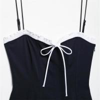 Vestido corto de corte A con material de lazo Forro de poliéster sin mangas - details 10