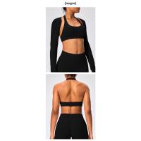 Sujetador deportivo de estilo europeo y americano con cuello halter, alta elasticidad, nylon mate, gran espalda abierta, top de yoga para mujeres - details 19