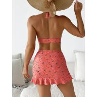 Conjunto de bikini de corte bajo para mujer, traje de baño de tres piezas con falda con volantes - details 8