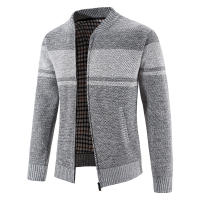 Chaqueta de Punto con Cuello de Béisbol para Hombres CHAIFENKO Top de Abrigo Grueso de Vellón para Otoño e Invierno Moda Rayada Cuidado de Lavado Máquina - details 2