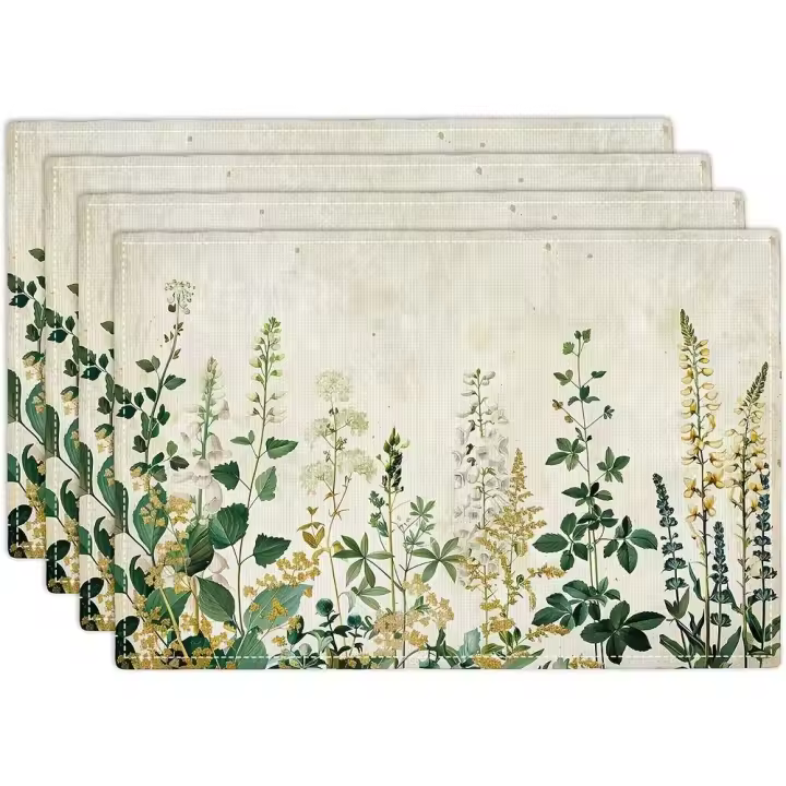 4 piezas de manteles de tela para el hogar rectangulares lavables de poliéster vintage floral rural, fiesta - 1