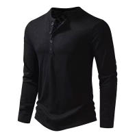 Camisa De Algodón Para Hombre Con Botones Cuello Henley Manga Larga Casual Color Sólido Moda Camisetas Transpirable Ligera Y De Wicking De Humedad - details 7