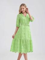 Marwin-Vestido de algodón con agujeros para mujer, Vestido informal de cintura alta con volantes y cuello en V, con volantes - details 15