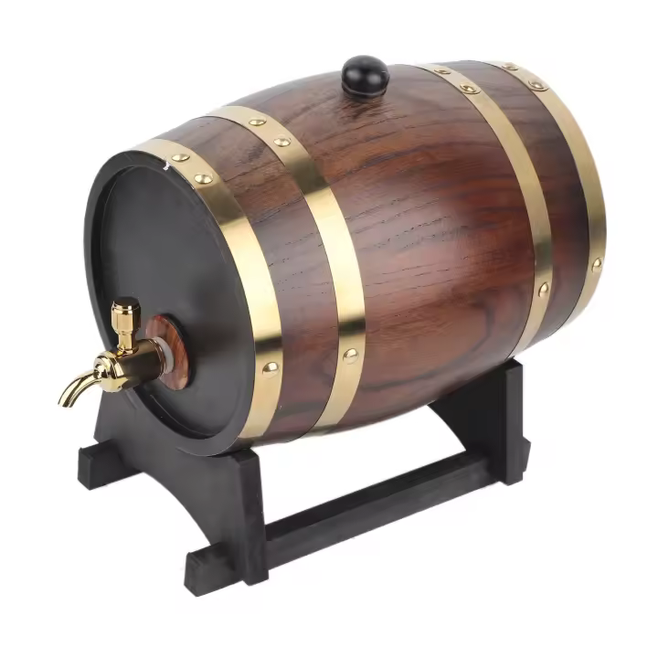 Frascos de estilo Retro de 3L, contenedor de cubo de barril de Whisky, Brandy, vino tinto de madera de roble con grifo - 1