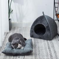 Nido Triangular cerrado para mascotas, caseta cálida de felpa suave semicerrada para gatos, perrera para perros con alfombrilla, cueva para dormir profundamente en interiores - details 1