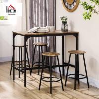 Conjunto de mesa alta de bar y 4 taburetes, mesa alta de cocina con taburetes estilo industrial, marco de metal para salón, marrón rústico - details 1