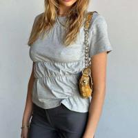 Camiseta elegante de verano Y2k para mujer, camisetas básicas de manga corta con cuello redondo arrugado, ropa de calle estética - details 8