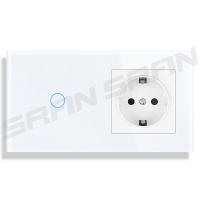 SRAN-interruptores táctiles de pared para el hogar, interruptores de luz estándar de la UE con enchufe, Panel de cristal de 153mm - details 3