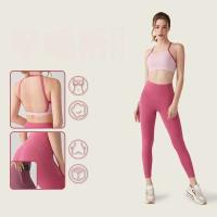 Conjunto de yoga con contraste de color para mujer, sujetador que absorbe los golpes de alto impacto con almohadillas fijas y mallas que levantan la cadera, ropa deportiva Fierss, gimnasio - details 2