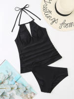 Bikini Tankini con cuello en V y espalda descubierta para mujer, traje de baño Sexy con cordones y cuello Halter, novedad - details 11
