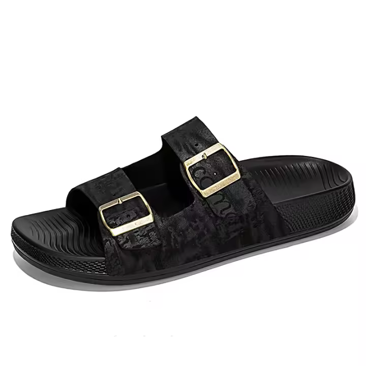 Zapatillas de casa retro informales de suela gruesa con textura de cuero de verano y hebilla de cinturón para uso en exteriores para hombre - 1