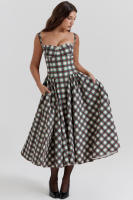 Vestidos a cuadros para mujer, vestido de verano con cuello Halter - details 8