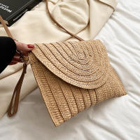 Bolso cruzado de hombro tejido de paja para mujer, bolso de mano de playa, bolsos de sobre hechos a mano informales de verano - details 26
