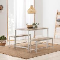 Conjunto Mesa y 2 Bancos Blanco para Comedor o Cocina, Mesa 110 cm x 70 cm x 75 cm, Estructura metálica - details 3