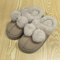 Zapatillas de algodón de gamuza con bolas de piel suave para adultos y mujeres, suela gruesa HeatTech de invierno, puntera antideslizante de EVA, a cuadros resistentes a las manchas, novedad - details 0