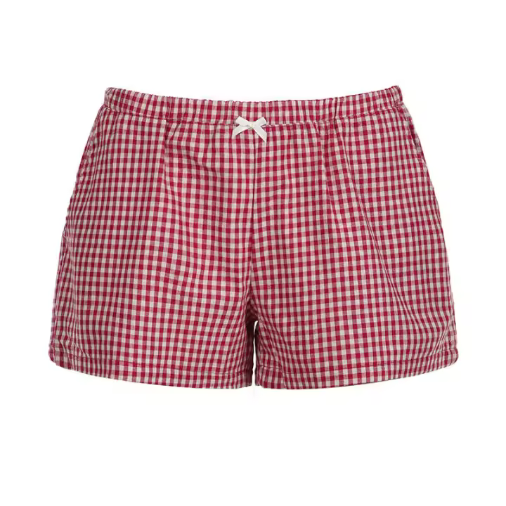 BUNO-Pantalones cortos con estampado de cuadros Vintage para mujer, pantalones cortos elásticos de cintura baja con botones frontales, Boxers, ropa de calle, Mini pantalones cortos a cuadros de tiro bajo - 1
