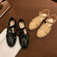 Tela Goma Hebilla Correa Tacones con pezuña Sandalias bajas Mujer Cuero Diapositivas de tacón bajo Ho - details 2