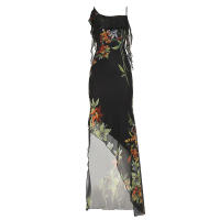 BUNO-vestido largo Irregular con estampado Floral, elegante, con volantes, estético, de malla, con tirantes finos, moda Vintage para mujer - details 4