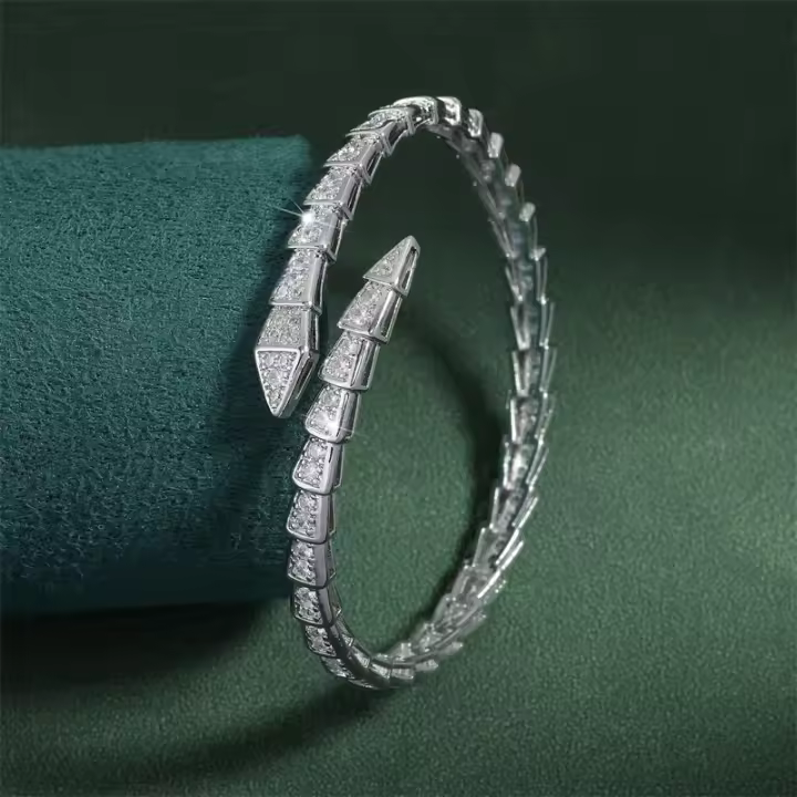 Pulsera abierta de hueso de acero inoxidable con diseño de serpiente combinado con circonita cúbica de moda 5A, regalo de joyería para fiesta, regalo del Día de la Madre - 1