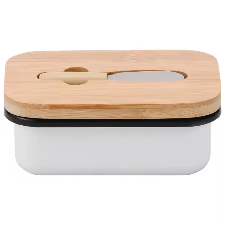 Plato de Mantequilla Metálico con Cortador Caja de Almacenamiento de Queso Reutilizable para Cocina y Comedor - 1