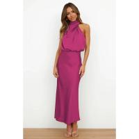 BUNO-Vestido largo sin mangas de satén de seda de gama alta para mujer, vestidos elegantes a la moda para celebridades, vestido de noche, ropa de fiesta para mujer - details 15
