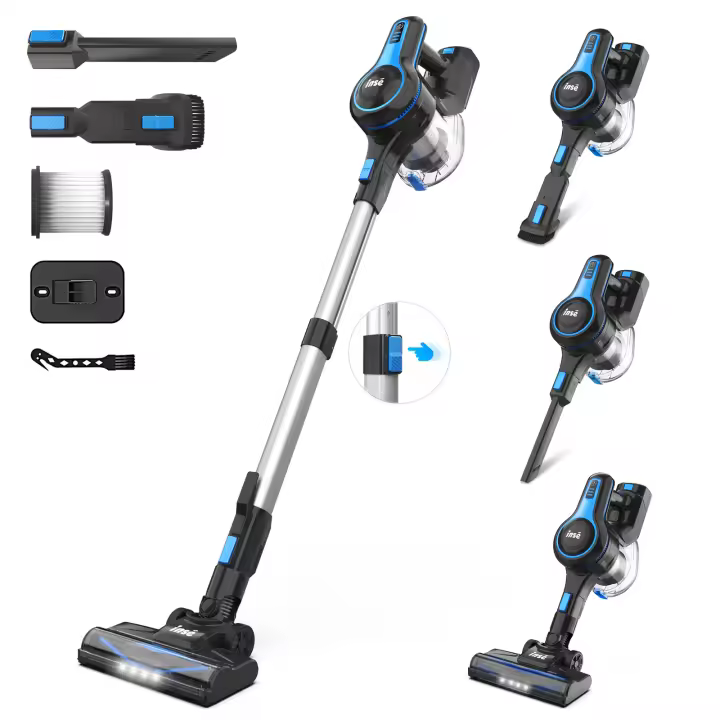 Aspiradora INSE 15KPa sin cable de 45 mins con envaso de polvo grande de 1.2L cepillo de piso LED para alfombras y pelo de mascotas potencia de succión 15Kpa tipo de material resistente - 1