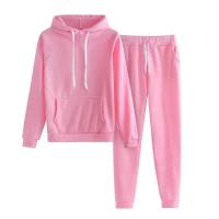 Suéter con capucha de manga larga para mujer, traje de dos piezas, suelto, informal, Color sólido, talla grande - details 4