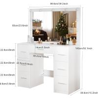Tocador De Maquillaje con Espejo y 10 Bombillas Led Luz Regulable, Tocador Blanco con Brillo Ajustable, Tocador De Dormitorio con Taburete 6 Cajones, 3 Estantes y 3 Estantes Ocultos - details 19