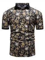 Verano nueva moda de los hombres de europa y américa geométrica estampado floral manga corta blusa top - details 5