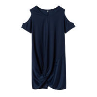 Vestido de manga corta para mujer, camiseta retorcida con hombros descubiertos, Color sólido, verano europeo y americano, primavera y verano - details 10