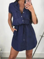 Vestido de mezclilla para mujer Vestido de mezclilla de manga corta informal - details 2
