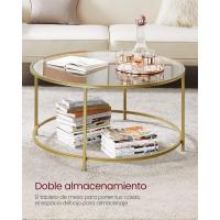 Mesa de Centro Redonda, Mesa de Cristal con Marco de Acero, Mesa de Salón, Mesa de Café - details 7