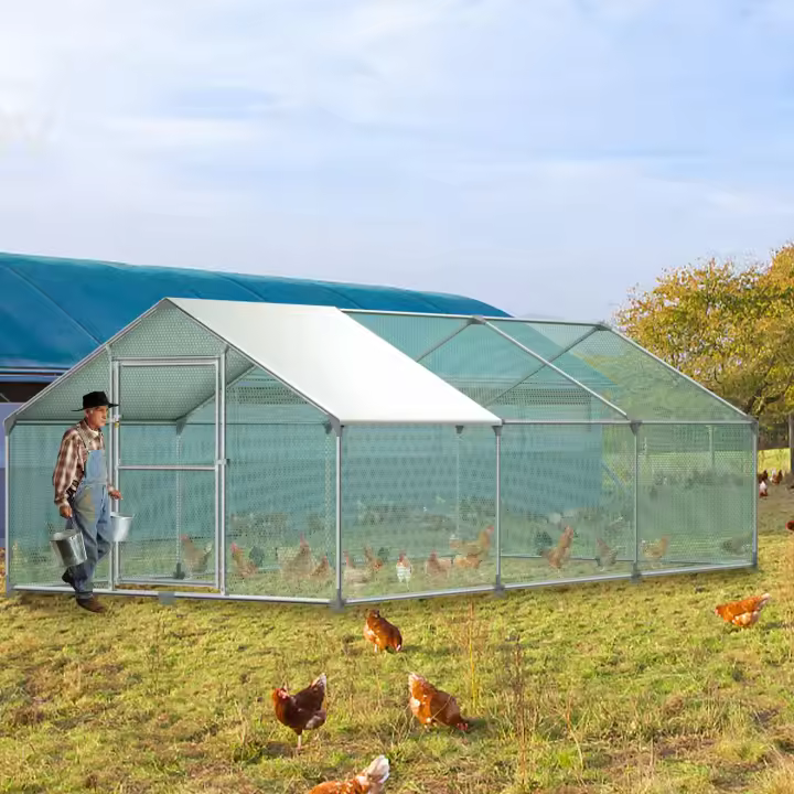 UISEBRT Gallcina Pequeña Carpa de Poliéster para Mascotas Pequeñas como Gallinas, Conejos, Mascotas de Estima Carpa de Corral al Aire Libre con Techo de Poliéster 3x6x2m - 1